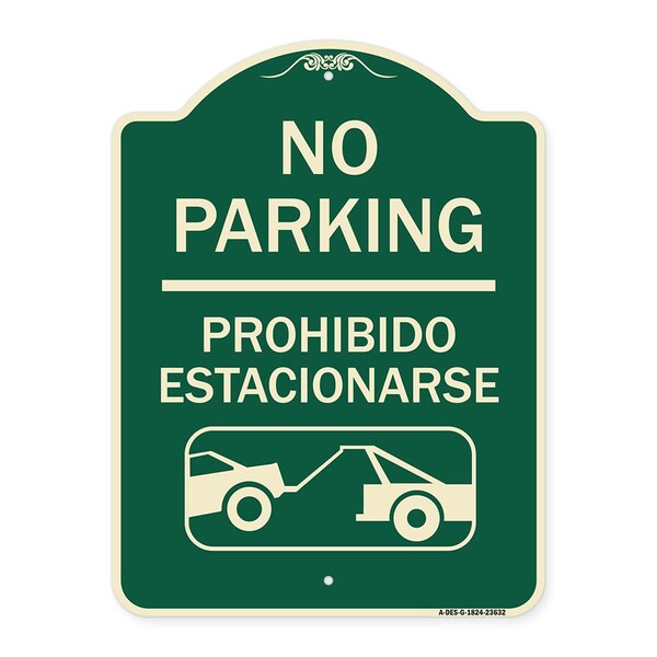 No Parking Prohibido Estacionarse W/ Car Tow Graphic Heavy-Gauge Alum Sign, 24" x 18", G-1824-23632